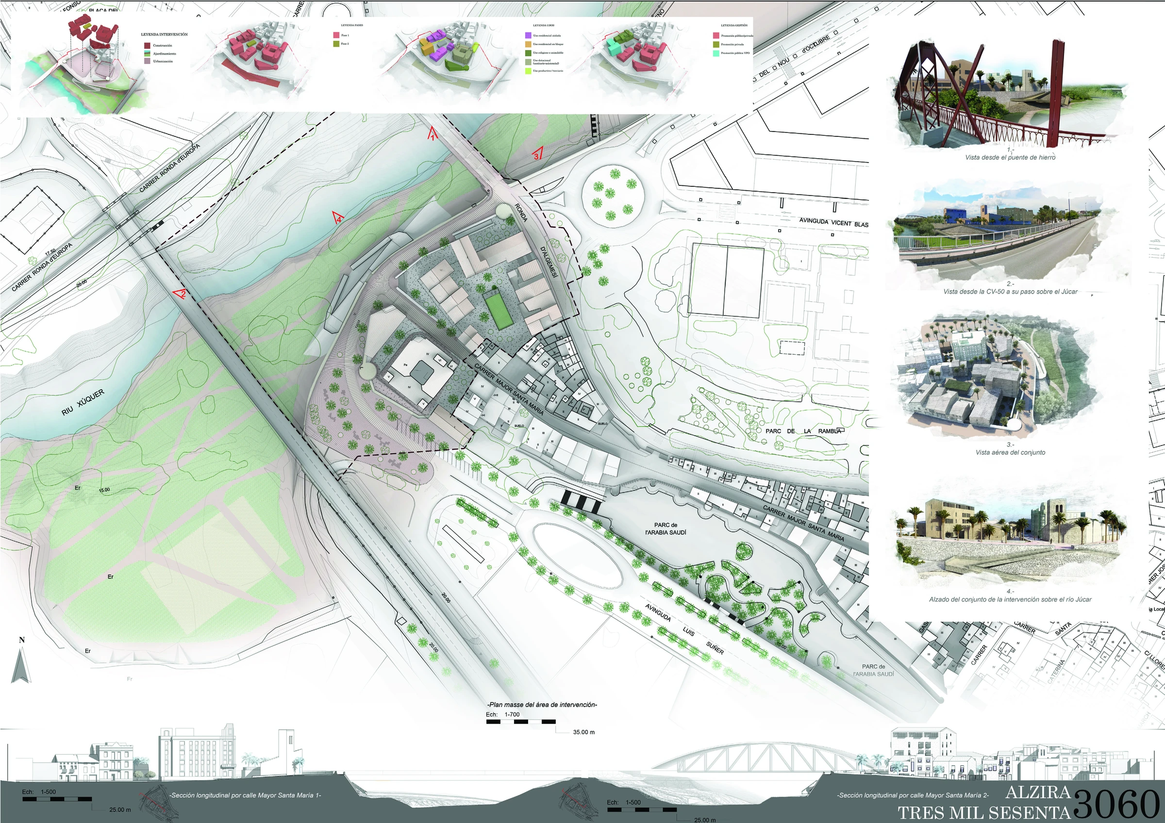 Competition Sheet 02 — Elevations and church square perspective