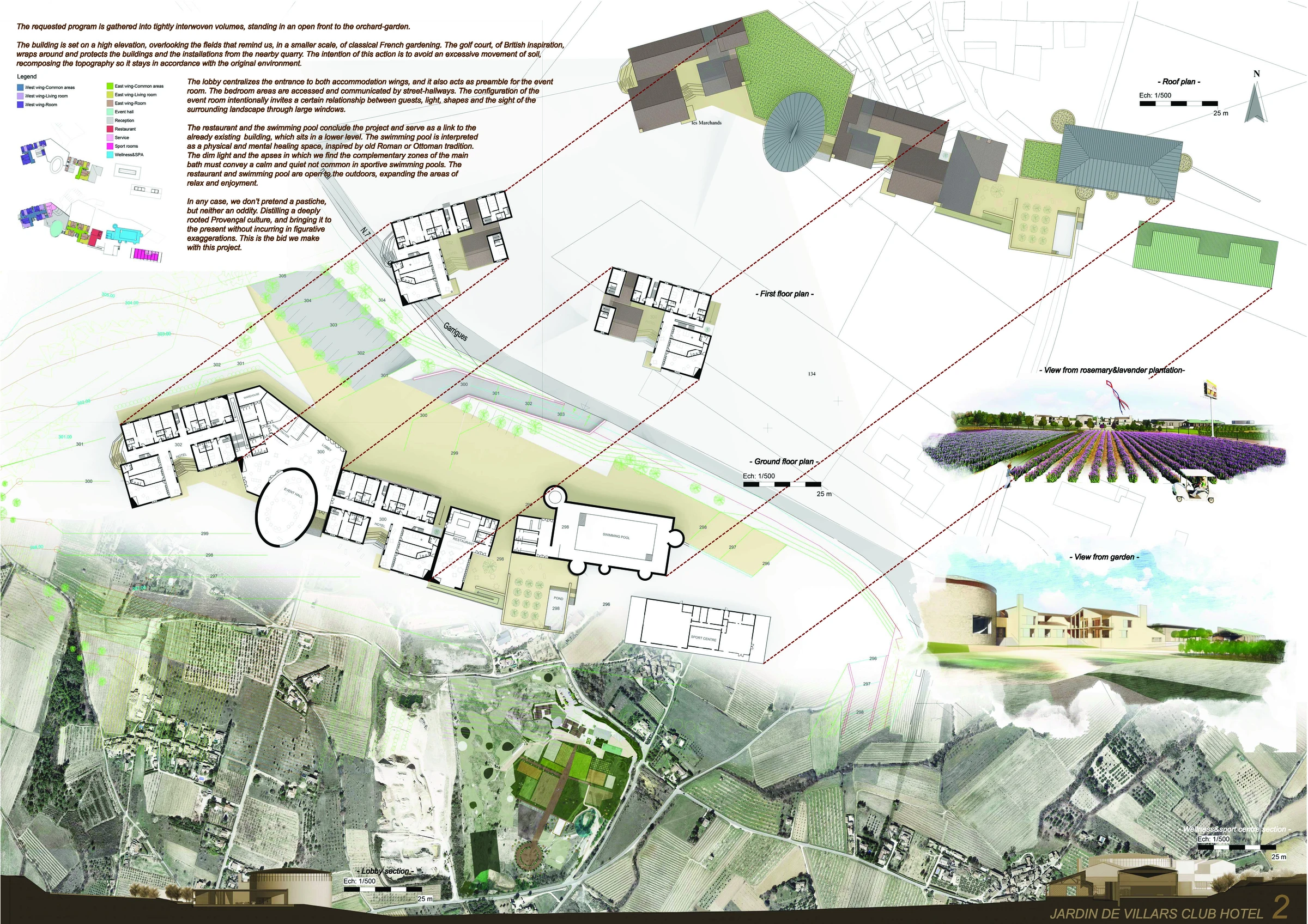 Competition Sheet 02 — Spa hotel plans and sections