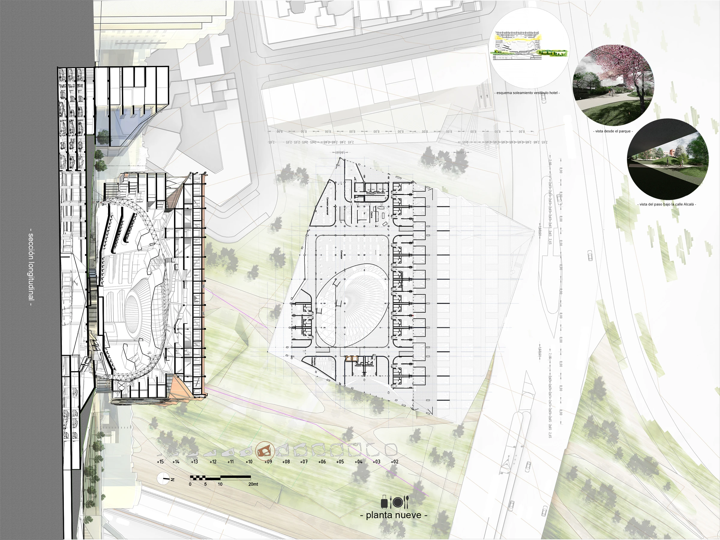 Thesis Sheet 06 — Upper level plan and longitudinal section